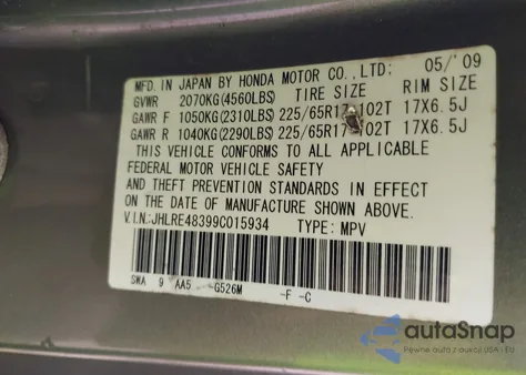 2009 Honda Cr-V Lx from USA, damaged, VIN JHLRE48399C015934